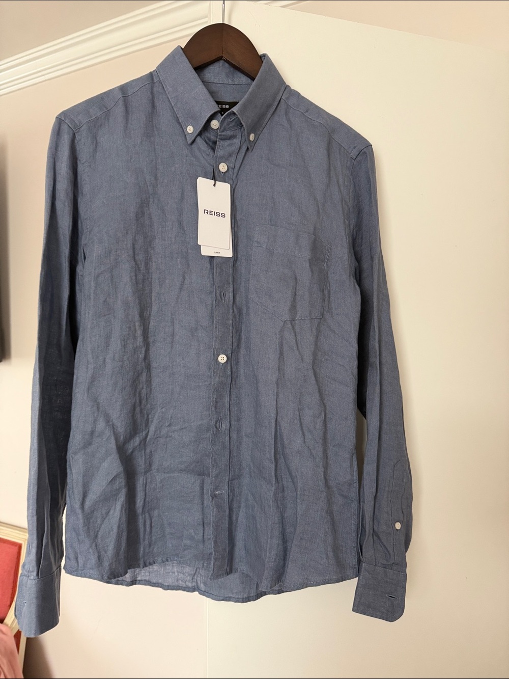 Reiss Light Blue Linen Blend Button-Down Shirt size S